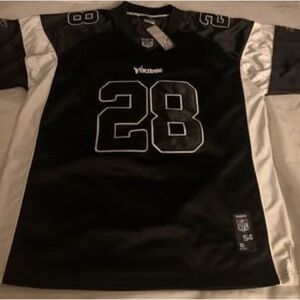 New Vikings Black & White NFL Reebok On Field Peterson Jersey Mens Sz 54
